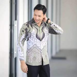 BAJU BATIK PRIA LENGAN PANJANG MOTIF DASI WARNA SAGE GREEN - BATIK SAGE GREEN - SERAGAM BATIK