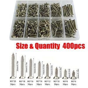 400-piece M3 stainless steel self-tapping screw set wood locking screws home maintenance installation locking wood and metal.