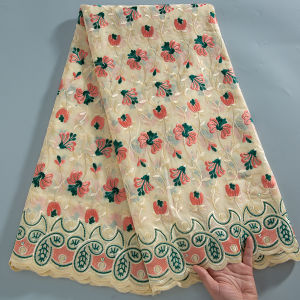African Swiss Voile Lace Fabric Embroidered Nigerian Cotton Floral Design For Wedding Dresses & Home Deco