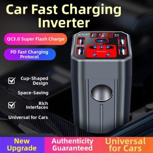 Fast Charging Car Adapter 12V/24V to 220V USB 3 Ports