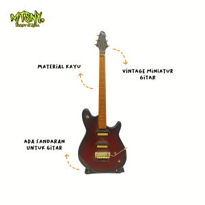 Vintage Dekorasi Pajangan Patung Miniatur Ukir Ukiran Gitar Kayu Lawas Jadul