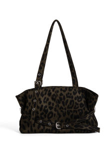 Dotlyn Retro Fashion Leopard Print Tote Bag Large Capacity Single Shoulder Armpit Bag Belt Buckle Design High-End Feel