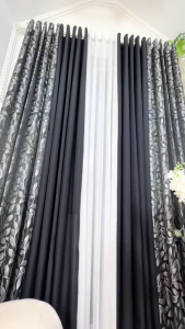 Per PC!! Korean Curtains Premium BROCADE SEMI-BLOCKOUT Riviera Black- Katrina Black Modern Home 10 Ring Curtains