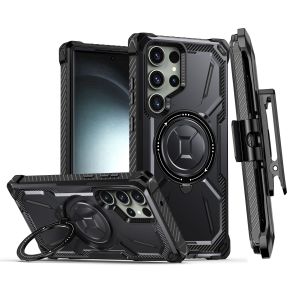 Magnetic Shockproof Case For Samsung Galaxy S25 Ultra 24 23 Plus S22 Magsafe Ring Holder Phone Cover Casing Bracket Armor Rugged Cover