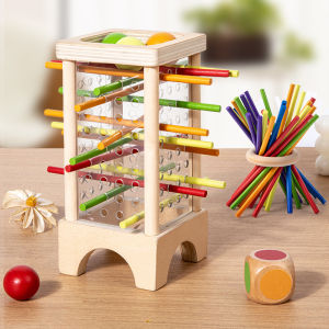 Wooden Stick Board Game Parent Child Interaction Montessori Wooden Toys 4-sided Acrylic Cylinder Game Stick Picking Game