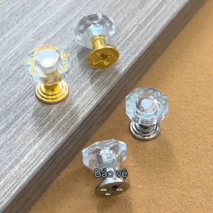2 Cái núm Tay cầm nhựa Acrylic hình Kim Cương ngăn kéo tủ hộp lưu trữ hộp đế mạ điện trong suốt (có kèm ốc)