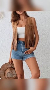 เสื้อกั๊กหนังกลับ สไตล์โบฮีเมียน แต่งอะไหล่หมุด ดีไซส์สวย ชนเผ่า Bohemians