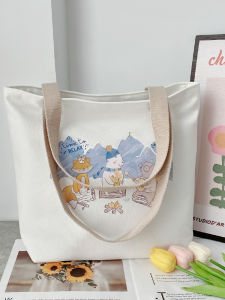 กระเป๋าผ้าใบ Canvas Tote Bag สำหรับผู้หญิง กระเป๋าสะพายไหล่แบบหนังสือขนาดใหญ่สำหรับเด็กนักเรียน กระเป๋าสะพายข้างแบบลำลองสำหรับเด็กและเยาวชน