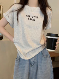 Korean Style Casual Loose Versatile Letter Print Pure Cotton Round Neck T-Shirt