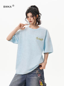 BWKA | Washed Embroidered Round Neck Loose Casual T-Shirt