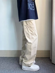 Quần Dài Công Sở Nam Mùa Xuân Hè Phong Cách Nhật Bản Rộng Rãi Có Túi Quần Dài Cotton Nguyên Chất Thời Trang Cổ Điển Đa Năng