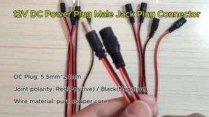 DC Connector Cable Power Supply Adapter Plug Male/FEMALE Jack 2.1x5.5mm for CCTV Camera Black+red