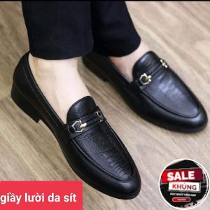 Giày lười da nam dập vân đà điểu giày dự tiệc nam da sít Hàng kĩ đế khâu may chắc chắn mã G1 đặt lùi 1 size