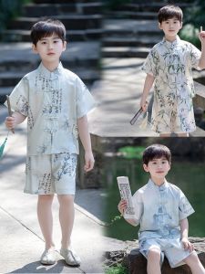 New Chinese Style Toddler Boy Cheongsam Outfit Summer New Arrival Children Hanfu Baby Ethnic Trendy National Style Clothing