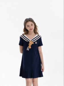 Stylish Trendy School Uniform Style Navy Collar Summer New Childrens Dress