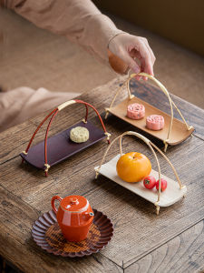 Bamboo Vintage Style Serving Tray Engagement Tea Snacks Towel Plate Chinese Wedding Ceremony Handmade Heavy Duty Small Plate