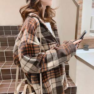 Large Elegant Plaid Flannel Shirt Women Autumn Spring