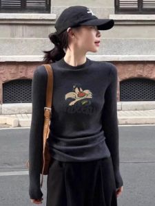 Grey Round Neck Long Sleeve T-Shirt Womens Inner Wear