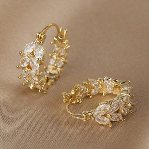 Diamond-Encrusted U-Shaped Wheat Ears Geometric Earrings Temperament And Design