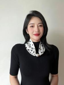 Double-Sided Wear Magnetic Buckle Silk Scarf Trendy Fashionable New Womens Decorative Neckwear Korean Style Polka Dot Pattern