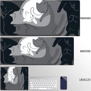 Bandai | Large Mouse Pad XXL Cute Blue Cat Desk Mat 900x400 Kawaii Computer Desk Accessories Mouse Mat Big Mousepad Gamer Rubber Pads