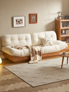 YUANSHI YUANSU | Cloth Wooden Simple Creamy Living Room Sofa