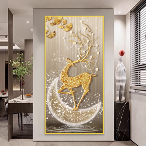 Chinese Landscape Decorative Painting Golden Home decor Entrance Wall Art aluminum alloy Frame