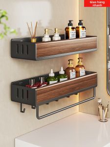 Kệ Tường Treo Không Khoan Đục Gỗ Hạt Dẻ cho Phòng Tắm