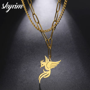Skyrim vàng gà lôi Mặt dây chuyền thép không gỉ Titan Vòng cổ hai lớp Dây chuyền trang sức thời trang