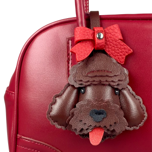 Handmade Leather Teddy Dog Bag Charm with Detachable Red Bow Tie - Cute 3D Puppy Charm for Bags-Gifts For Women/Kids-PU Leather