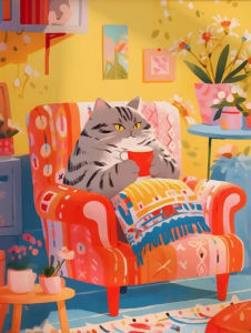 Longhair Scottish Cat Drinking Coffee Grey Tabby Cat Nordic Style 1000Piece Jigsaw Puzzle For Kids Room Home Wall Decor Gift