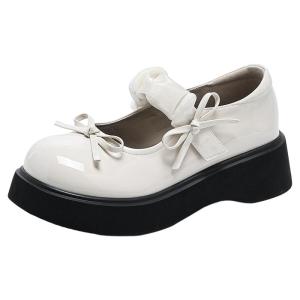Josiny | New School Style Mary Jane Shoes with Bow White