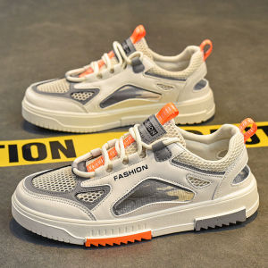 Mens Summer Casual Sports Shoes Trendy Breathable Anti-slip Wear-resistant Leather Upgraded Version Flat Laces round Toe PVC Sole