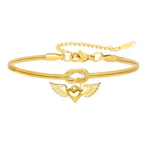 Skyrim | Love Wings Bracelet Angel Wings Heart Shaped Womens Double Layered Bead Chain Bracelet Stainless Steel Fashion Love Jewelry