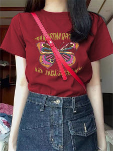 เสื้อยืดแขนสั้นผ้าฝ้ายทรงสลิมฟิตสำหรับผู้หญิง ทรงเข้ารูป ทรงหลวม สไตล์อเมริกันย้อนยุค ทรงเข้ารูป เสื้อตัวบน