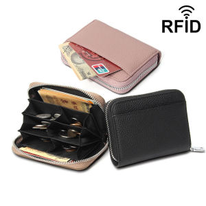 Short RFID Blocking Leather Wallet for Women Top Layer Cowhide Card Holder Coin Bag Storage Female Youth Universal