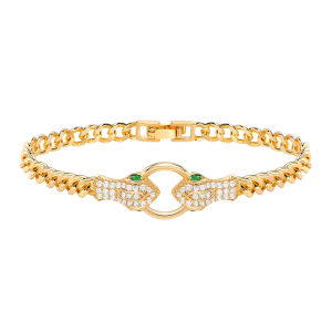 Vòng Tay Charm Hai Đầu Báo Vnox Dành Cho Nữ Màu Vàng Chất Liệu Kim Loại Dây Xích Mắt Xích Đính Đá CZ Sang Trọng Vòng Đeo Tay Thời Trang Quà Tặng