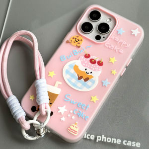 เคสโทรศัพท์แบบน้ำแข็งสไตล์เกาหลีน่ารักสำหรับ Apple 13 pro Max iPhone 11 12 13 14 pro Max 15 pro พร้อมสายคล้องและป้องกันการตกหล่น