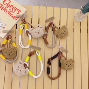 Raimondo Korean Cute Cartoon 3D Plush Fuzzy Bears LOTSO hp Clip Cross-body Lanyard Strap Phone Bracelet Wristband Anti-Lost tali gantungan Hp