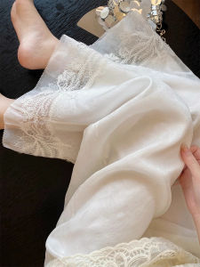 Quần Ống Rộng Thêu Ren Mỏng Mùa Hè Cho Nữ Quần Dài Ống Rộng Thoải Mái Rộng Rãi Thon Gọn Giản Dị Cao Cấp