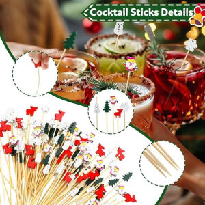 50PC/Set Christmas Disposable Bamboo Sticks Snowflake Christmas Tree Deer Santa Food Sticks Xmas Party Fruit Sticks Ornaments