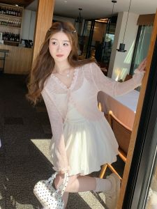 MENGBAI | Áo Cardigan Nữ Cổ V Ruffled Edge Chống Nắng Mỏng Mát