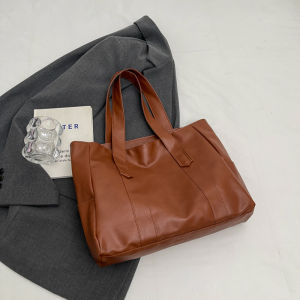 Large Capacity Commuter Womens Tote Bag Thickened Single Shoulder Handbag Korean Style Fashionable Soft PU Leather Bag