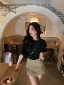 2023 NEW Korean StyleUltra-short Skirt Women Spring Summer Solid Color Cargo Clothes Denim High Waist A-line Skirt