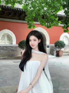 ฝรั่งเศส เรียบหรู สีขาว ยาว เดรส ไหล่เดียว เซ็กซี่ ไม่มีสาย ฤดูร้อน วันหยุดชายหาด เดรส ลำลอง ชิค ผู้หญิง ชุดราตรี