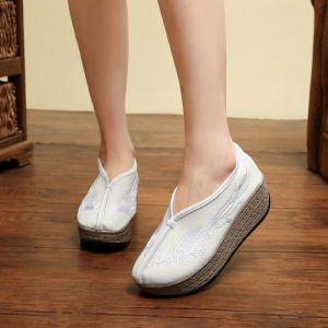 Retro Solid Color Acetate Fabric Embroidery Net Red Cloth Shoes Antique Style New Cheongsam Shoes Versatile Womens Shoes