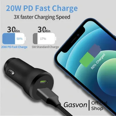 Gasvontech- Car Charger Mobil Fast Charging USB A + C For iOs Android Mi 18W 20W 25W 45W