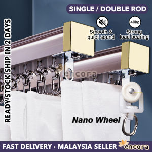 [FULL SET] Encora Aluminium Window Curtain Rail With End Cap Rod Single Rail And Double Rail Langsir Curtain Track 窗帘滑轨 Rail Langsir
