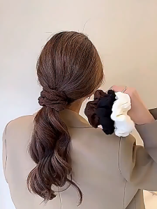 Scrunchie Korea Jumbo Double Kain Tile Aesthetic Kunciran Rambut Elegan Wanita Premium Hairband