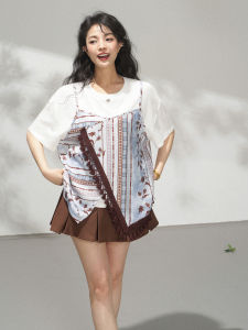 KEIKO | Bohemian Summer Boho Print Fake Two-piece T-Shirt Set
